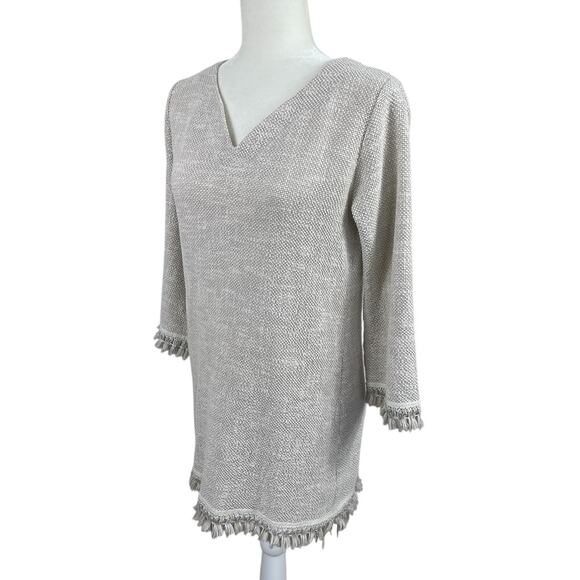 Vintage Sara Campbell Textured Boucle Tunic Top XS Tassel Fringe USA Old Money - Picture 5 of 13